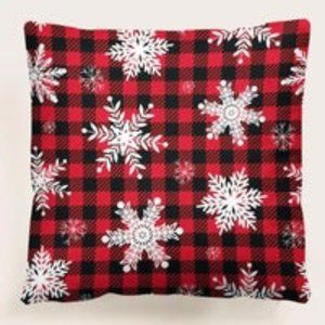 Snowflake Christmas Plaid Throw Pillow